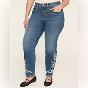 NWOT- Lane Bryant Blue Straight Leg Jeans with Floral Embroidery